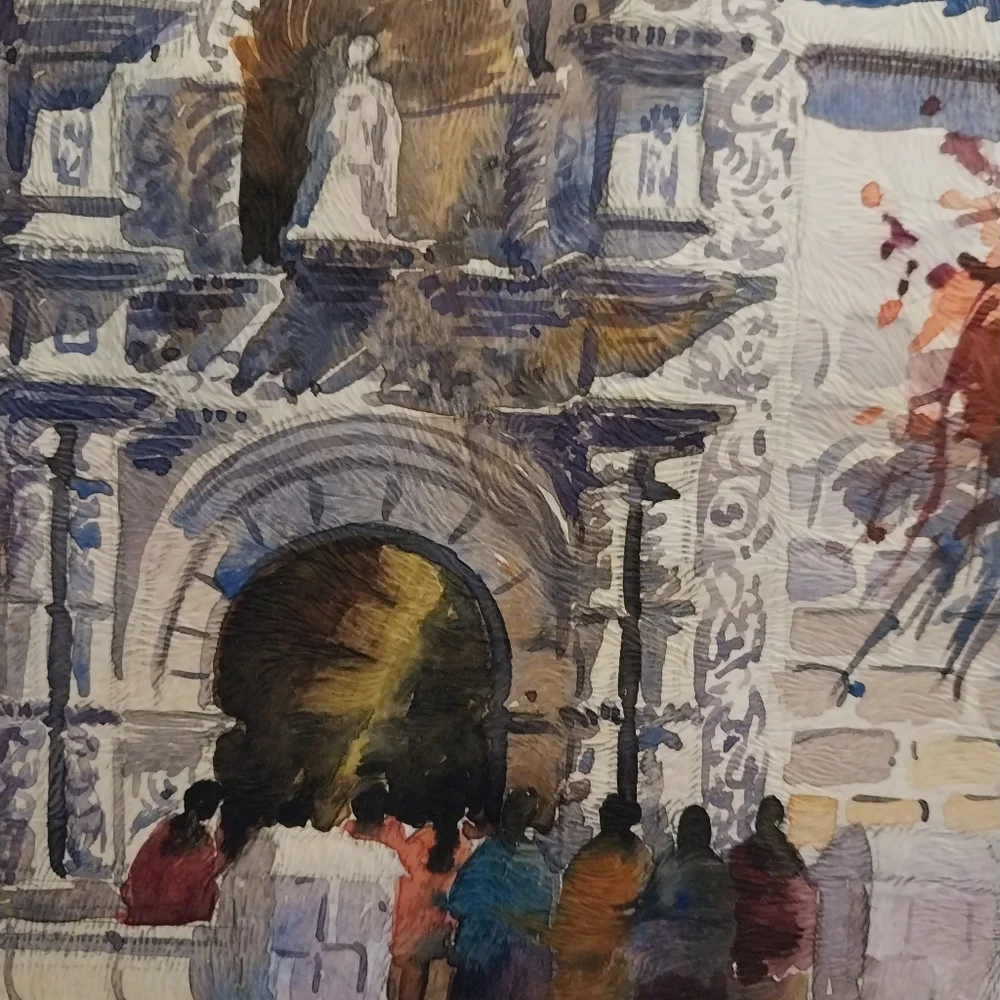 Vintage Watercolor Peruvian Village Parish Theme Unframed 10x13" - Picture 2 of 9